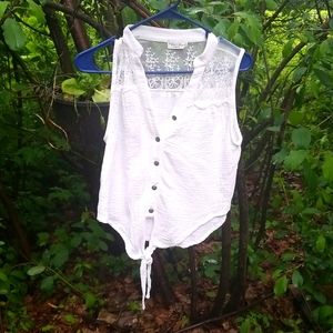 Tasha Polizzi White gauzy cotton lace top silver turquiose buttons - sz M